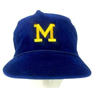 Vintage Michigan Wolverines Corduroy Snapback Rope Hat Embroidered Block M Cap